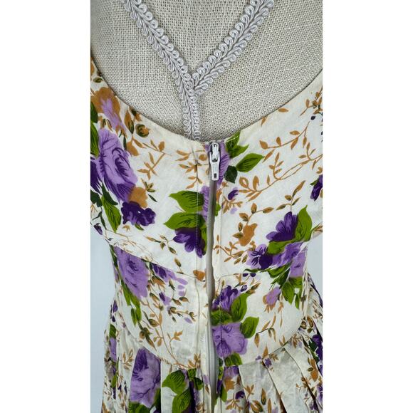 Aryeh Anthropologie Floral Midi Dress Womens Small Sleeveless Cream Purple - Picture 4 of 11